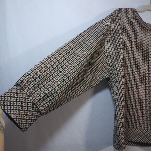 One By Chapter One Retro Brown Plaid Houndstooth Balloon Sleeve Top Size XL - Picture 4 of 6